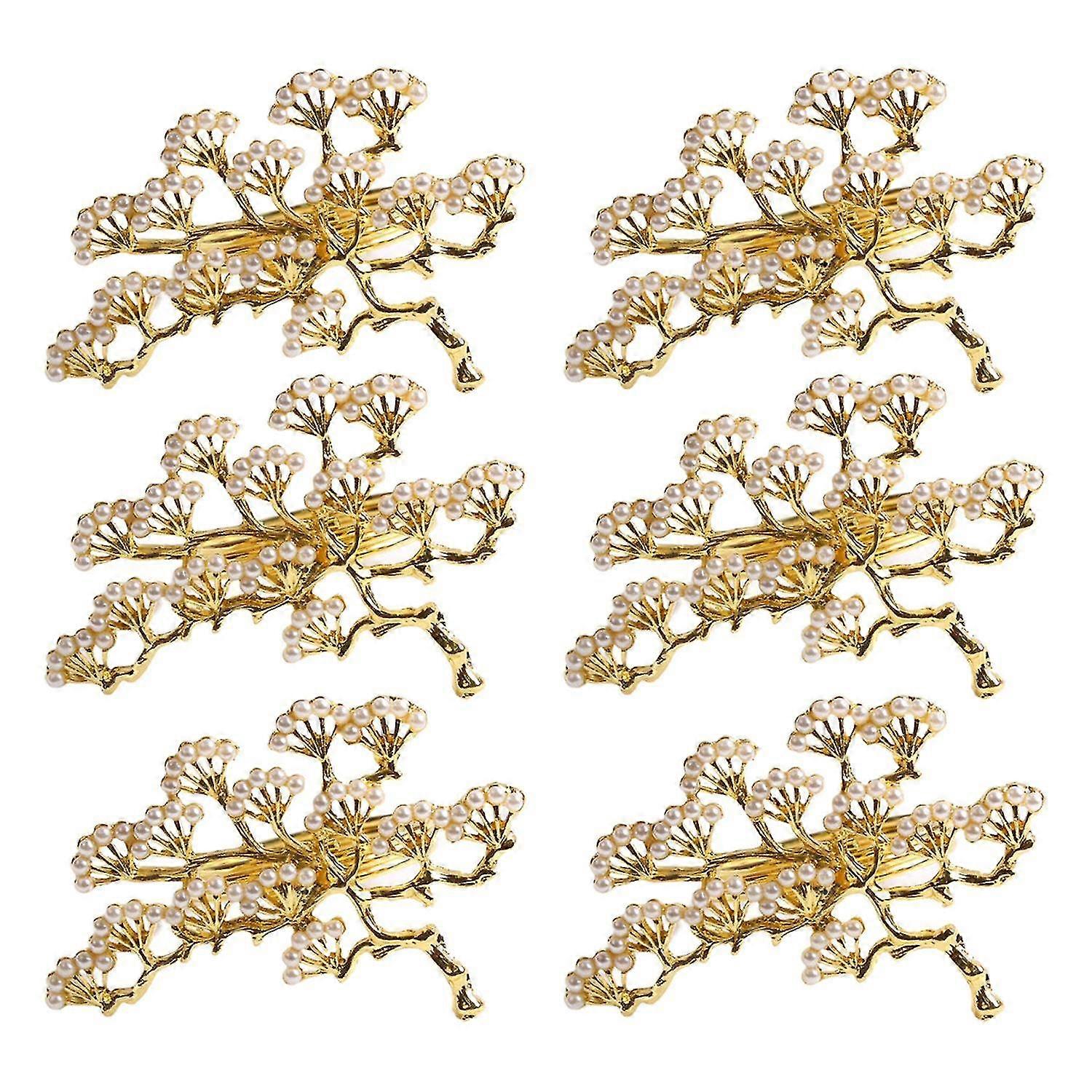 6Pcs Pine Tree Artificial Pearl Shape Napkin Ring Party Dinner Table Decoration
