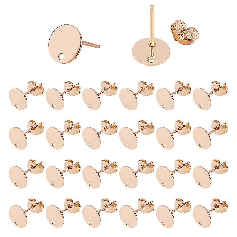 Ion Plating(IP) 304 Stainless Steel Stud Earring Findings with Loop and Flat Plate Ear Nuts/Earring Backs Flat Round Rose Gold 8x1mm Hole: 1.5mm Pin: 