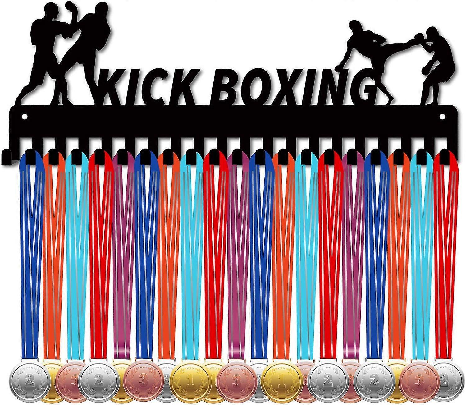 Iron Medal Holder Frame Medals Display Hanger Rack 20 Hooks with Screws Kick Boxing Sports 142x400mm Hole: 5mm