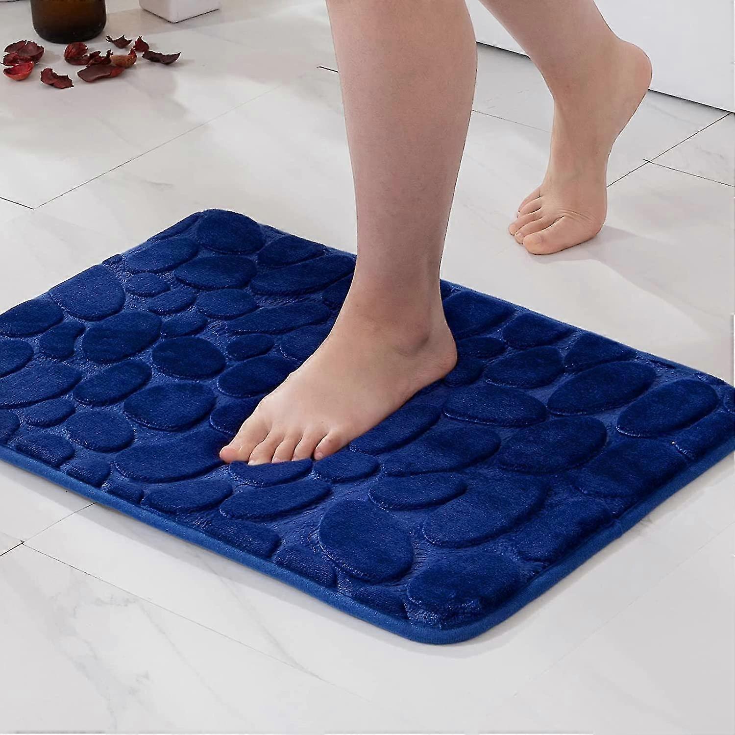 1 stk Indgang Mat Bademåtte Memory Foam Hydrofil Pebble Design Superfin Fiber Skridsikker Blød til badeværelse Badekar Køkken 40x60cm Mørkeblå