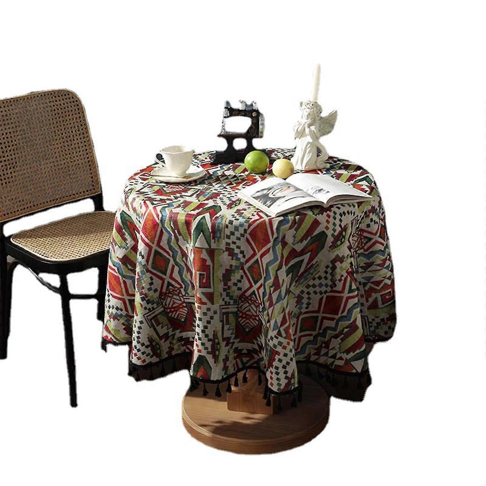 Damask Geometry Design, Polyester Jacquard, With Fringes Tablecloths
