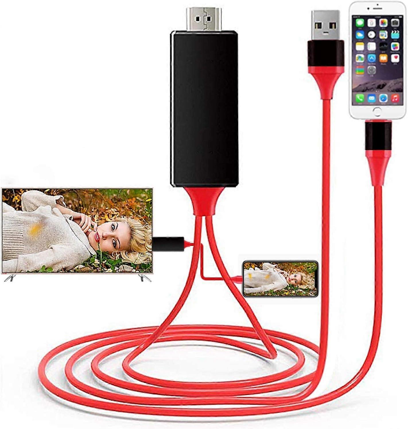 Lightning To HDMI Cable Adapter Compatible with IPhone, 1080P Digital Sync Screen Audio&Video Adapter