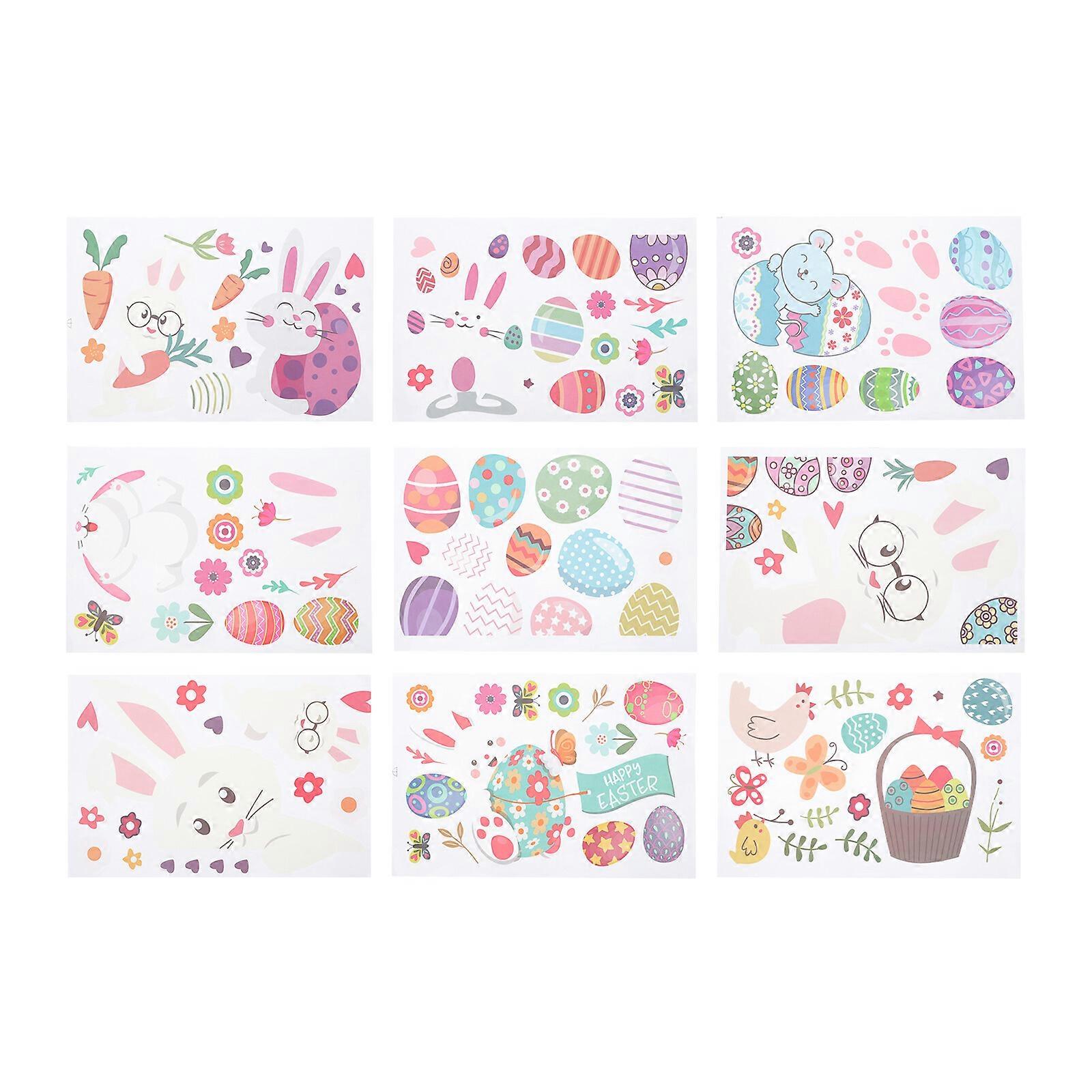 9PCS Easter Egg Bunny Window Stickers Electrostatic Window Stickers Glass Stickers