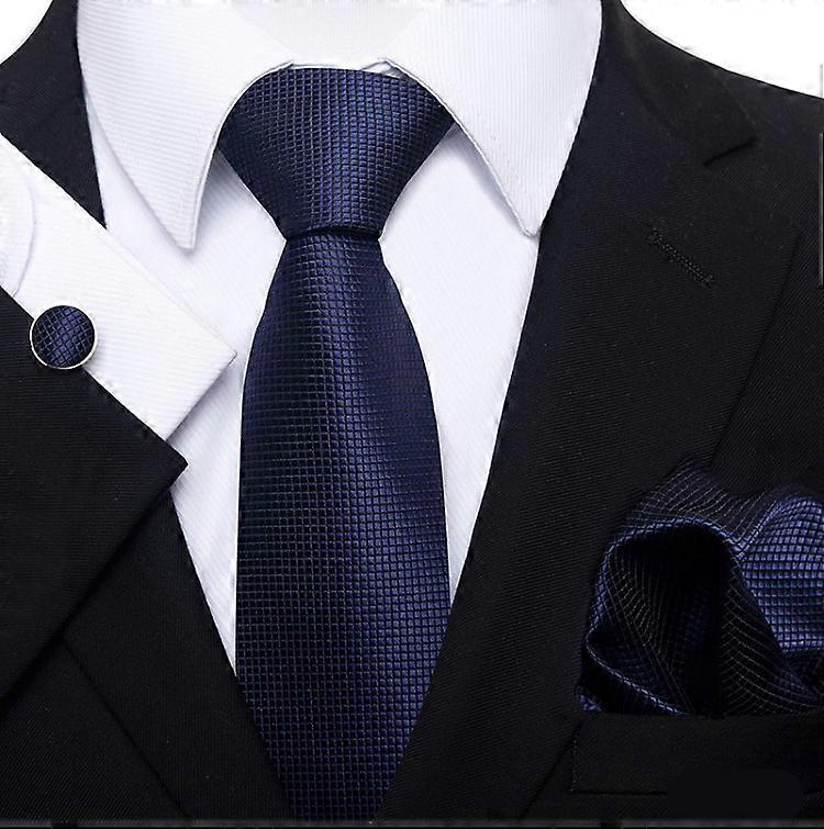 Mens Plaid Check Silk Necktie Formal Business Ties Pocket Square Cufflinks Set