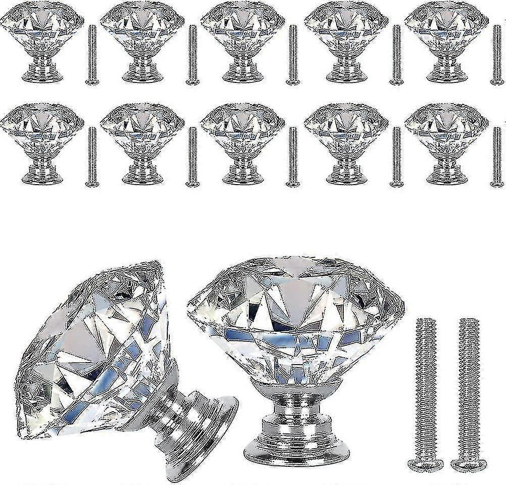 30mm Crystal Door Knobs With Screws, Set Of 12 Clear Crystal Cabinet Knobs