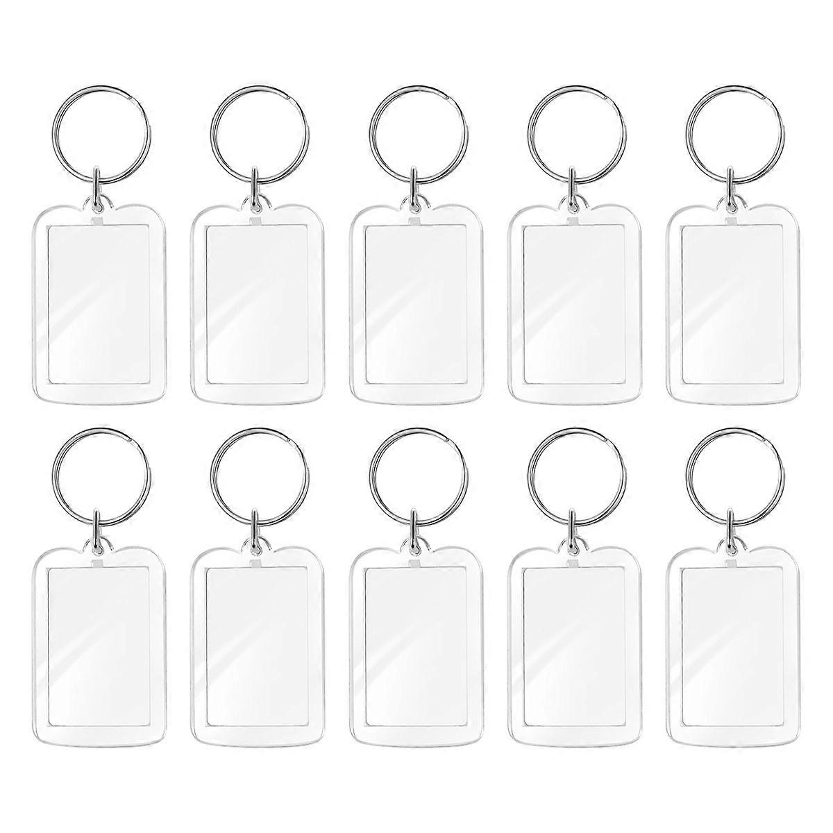 ULTNICE 10pcs Blank Insert Photo Frame Split Ring Keychain Functional Keyring Picture Frame