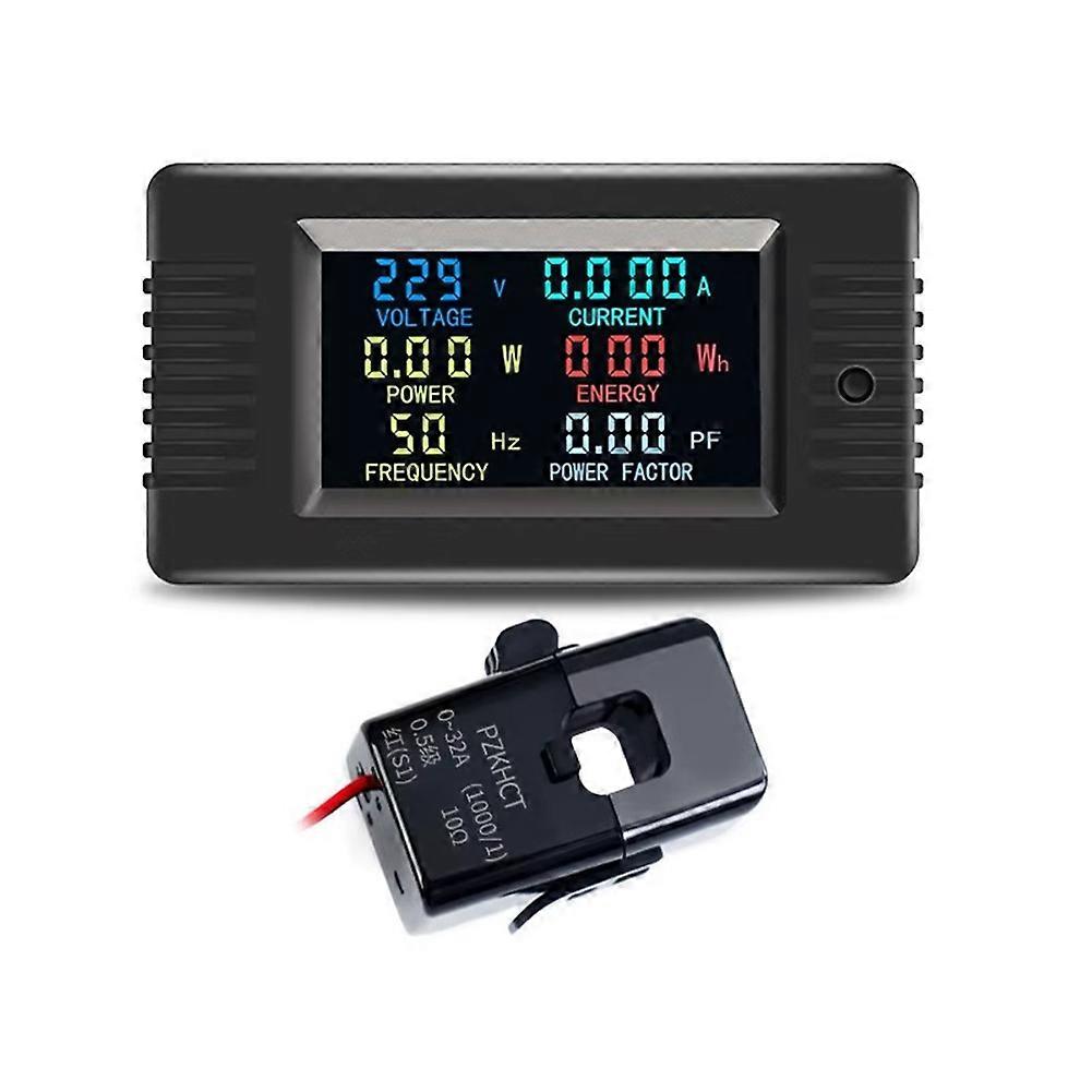 PZEM-022 Digital Electronic Meter 6in1 Color LED Screen Single Phase Energy Meter Voltmeter Kwh Meter+Open CT 32A