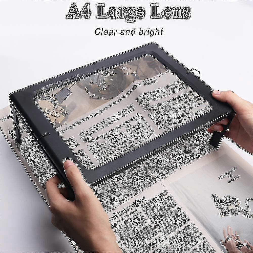 Reading Magnifier, Magnifying Glass With Light 3x Magnification Reading Aid With 4 Led Light For Elderly - A4 Rectangle With Folding Stand Hands Free