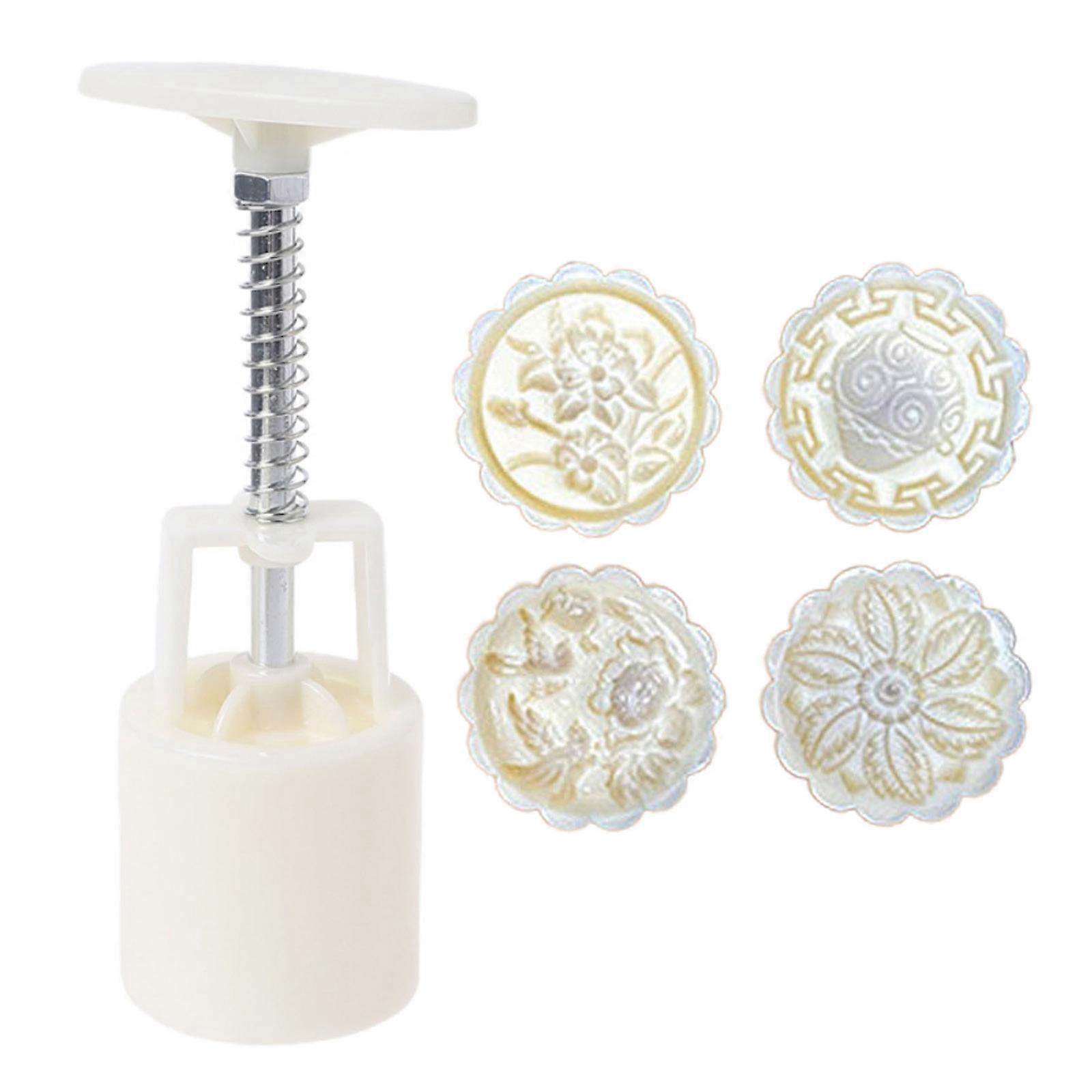 50g Mooncake Mold with 4 Different Patterns Flower Shape Mid-Autumn Pastry Stamp