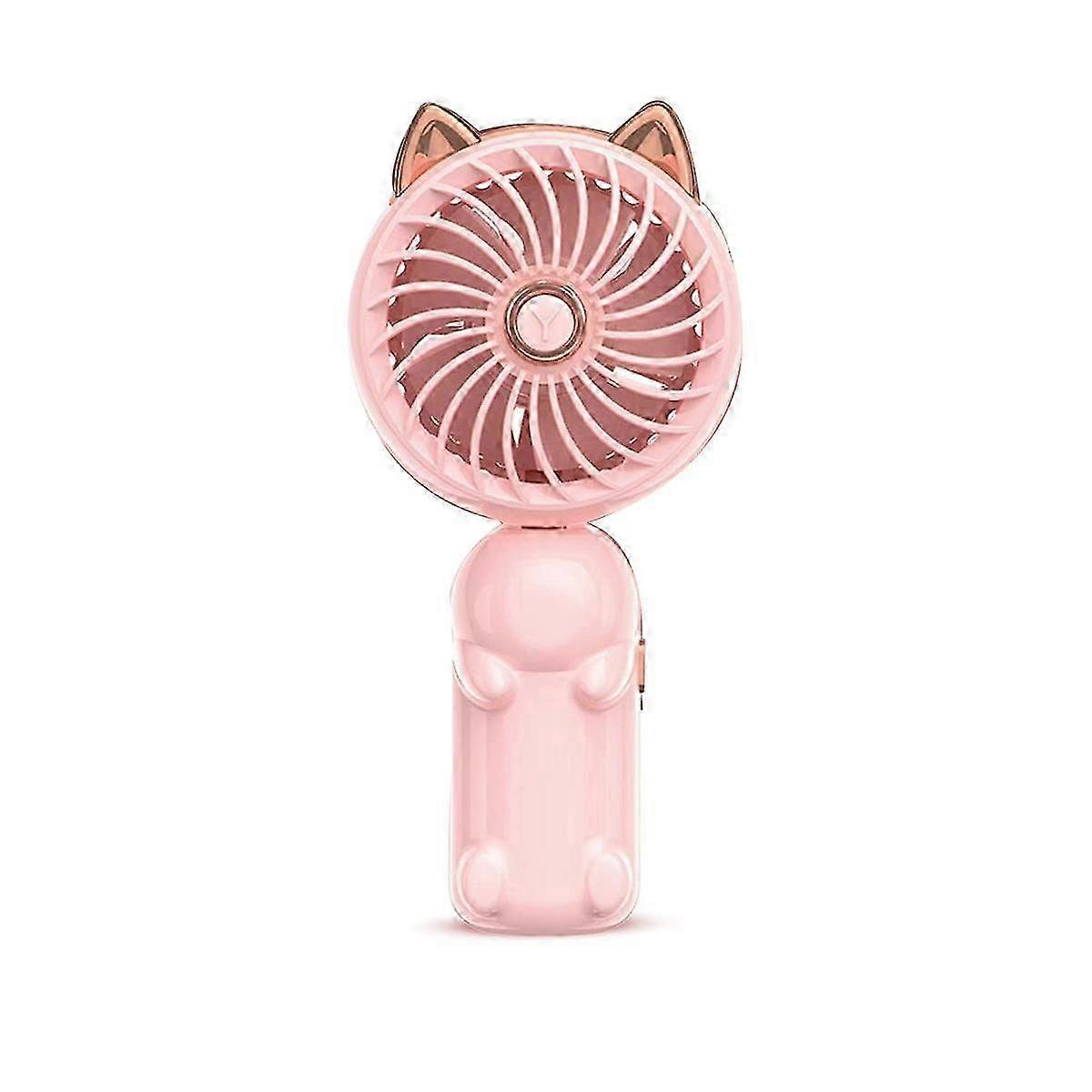 Portable Hand Fan with Ears - Mini Fan with USB Rechargeable Battery Foldable Small Fan (Pink)