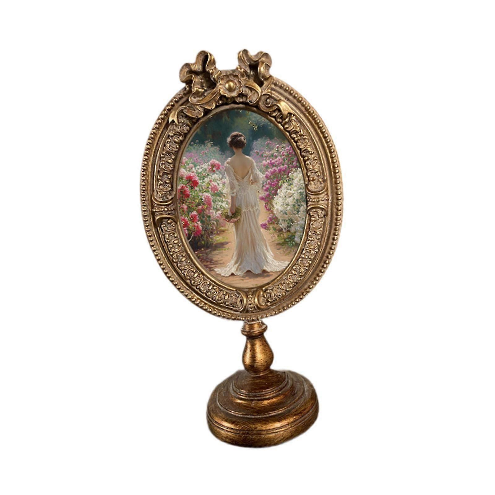 Oval Photo Frame Embossed with Bracket Versatile Hand Crafted Picture Holder