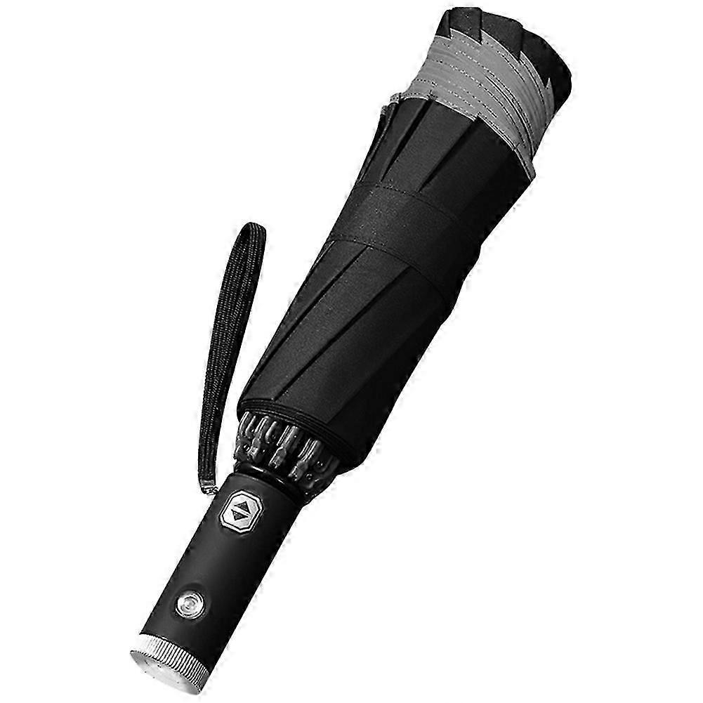 Automatic Reverse Umbrella Inverted Reflective Folding LED Light Safe Night Windproof Frame suitable for Men