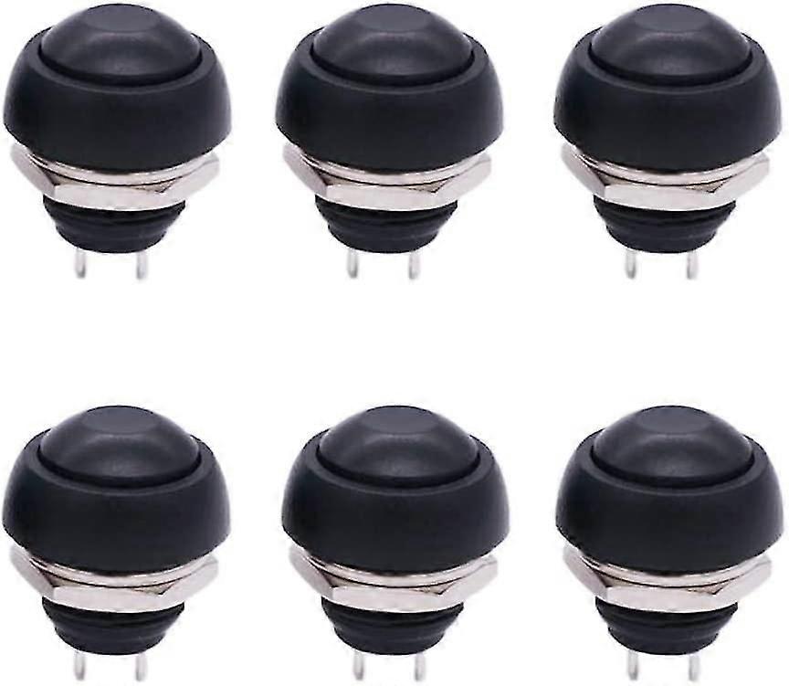 6 pcs Mini Round Waterproof Momentary Push Button Switch Black 12mm 1/2" Montagem Hole On Off Pbs-33b-bk