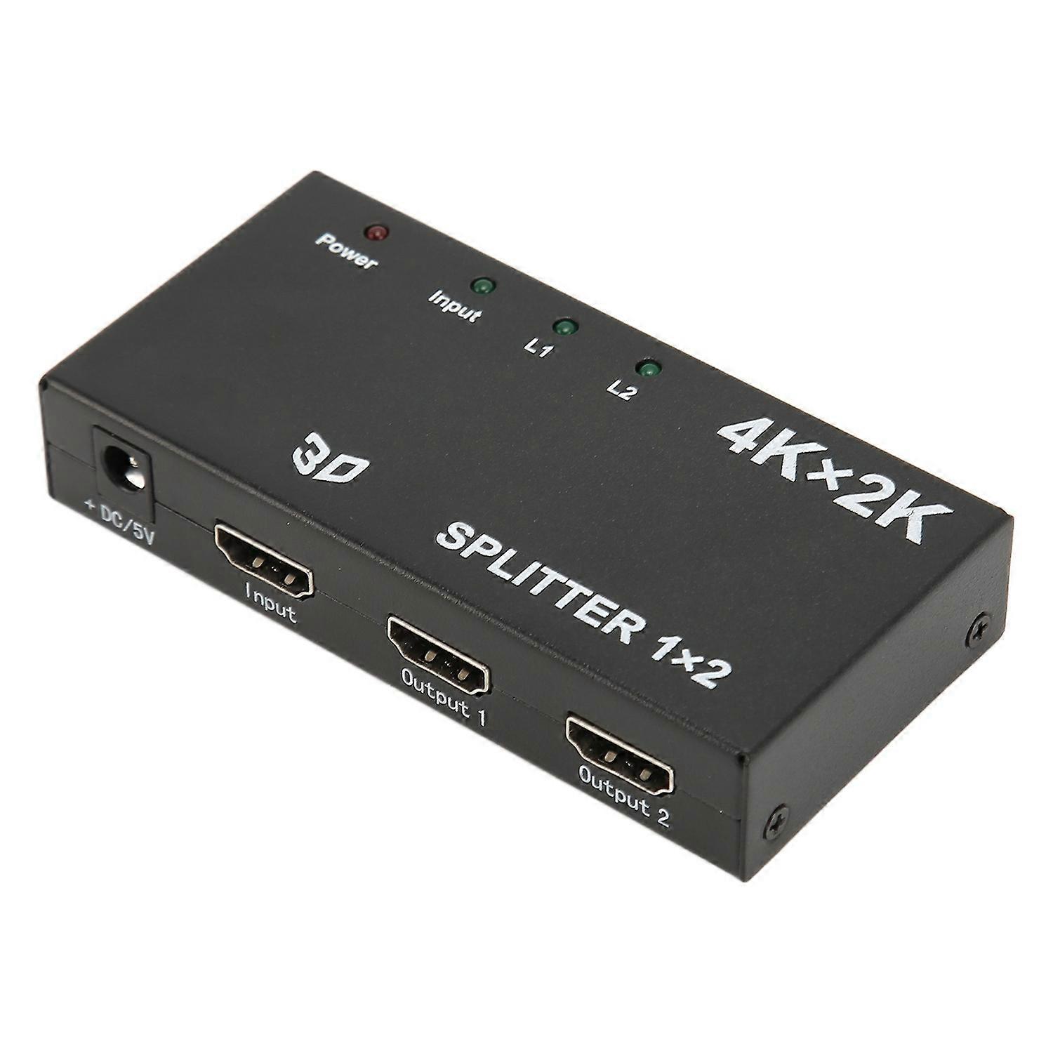 HD Multimedia Interface Splitter 1 in 2 Out 4K 2K Duplicate Mirror Screen Video Switcher with AC Ada