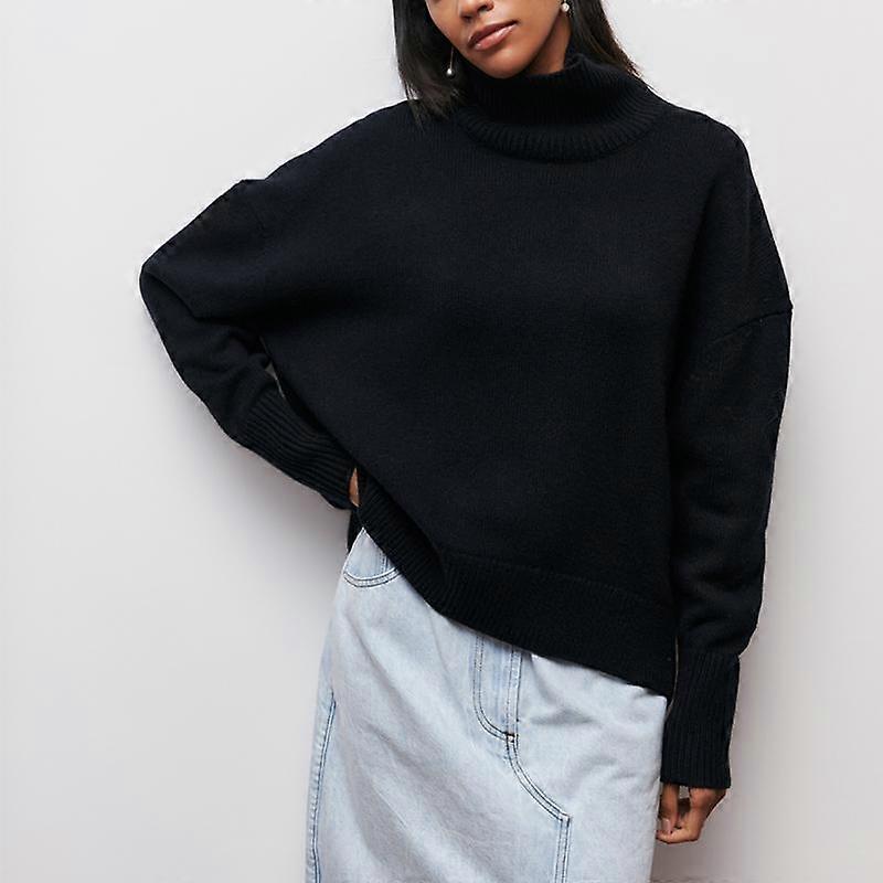 Sweater Women's Loose Half Turtleneck Solid Color Pullover Knitted Top