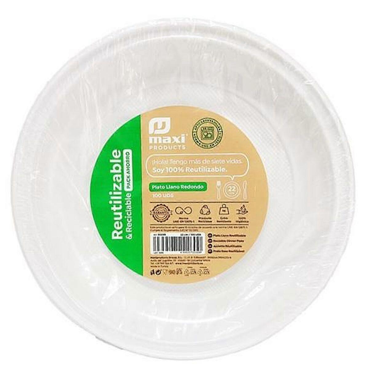Set wiederverwendbarer Teller Maxi Products Weißer Kunststoff 100 Stück