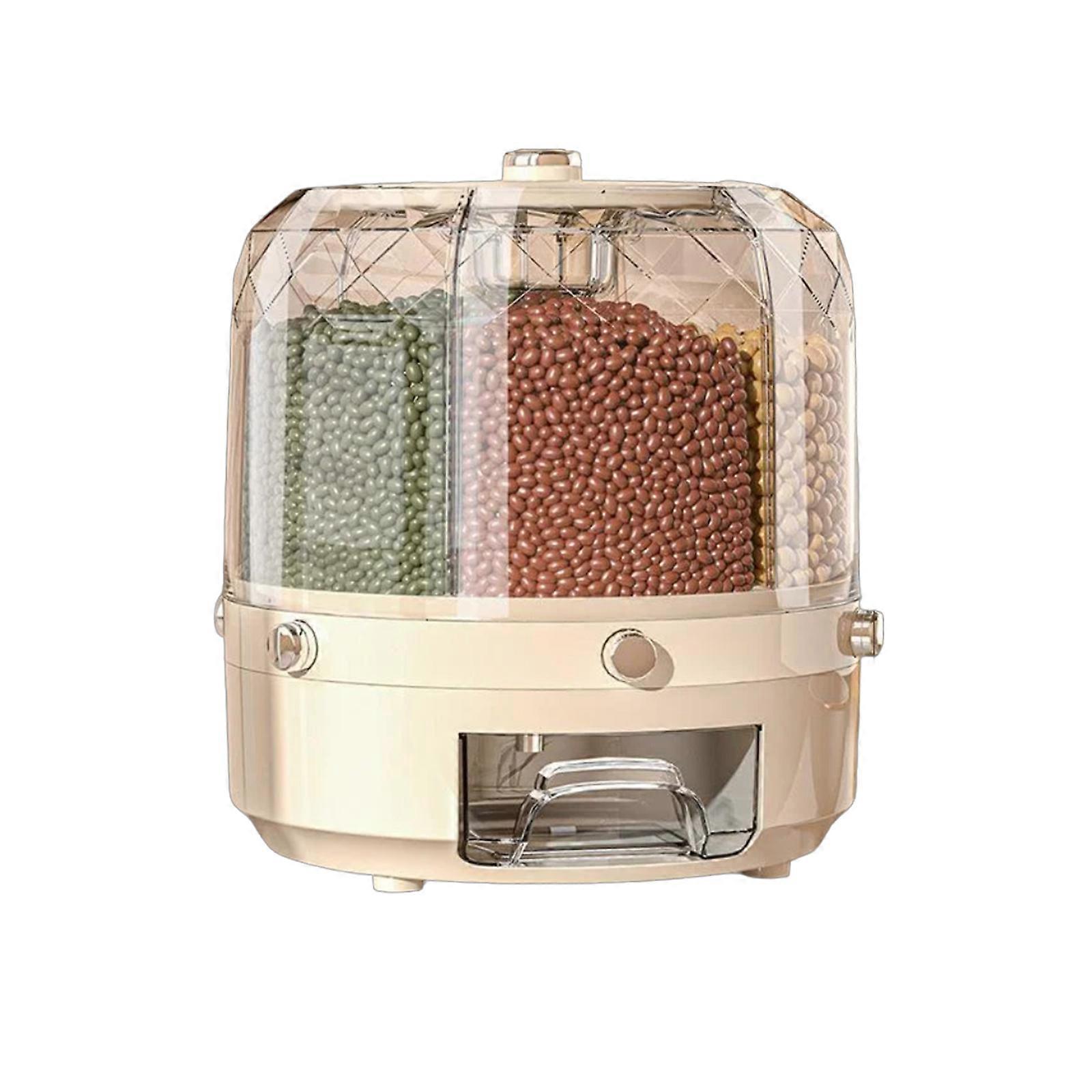 Easy To Use Sealed Grains Dispenser Versatile Kitchen Dry Food Storage Container with 6 Compartments and Swivel Base  Milky white