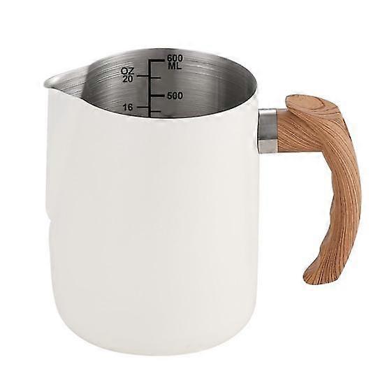 600/1000ML Milk Frothing Pitcher with Precise Scale Wooden Handle Dripless Spout Stainless Steel Latte Coffee Cup Milk Coffee Espresso Cappuccino