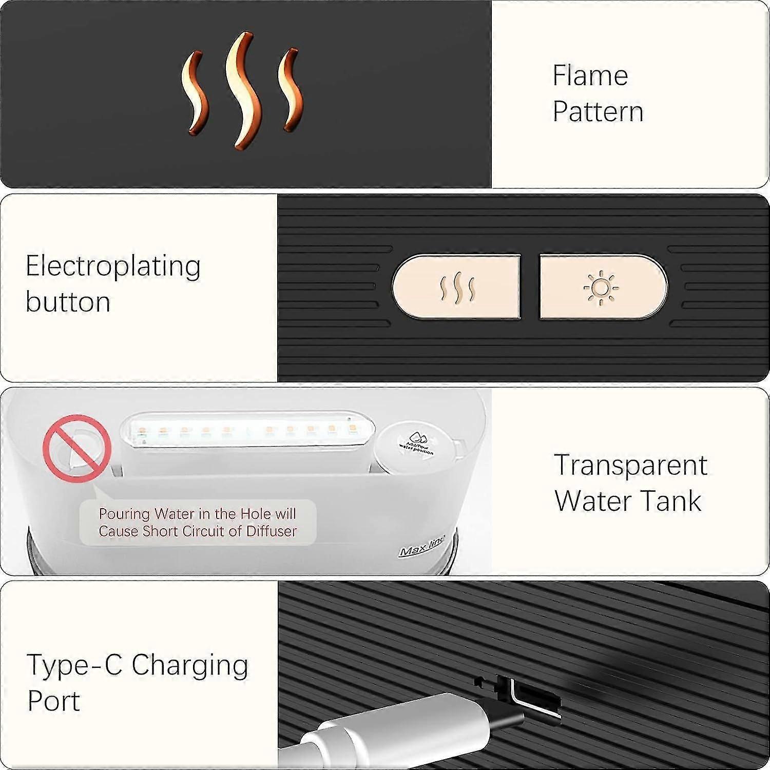 Mini Ultrasonic Humidifier Flame Aroma Diffuser