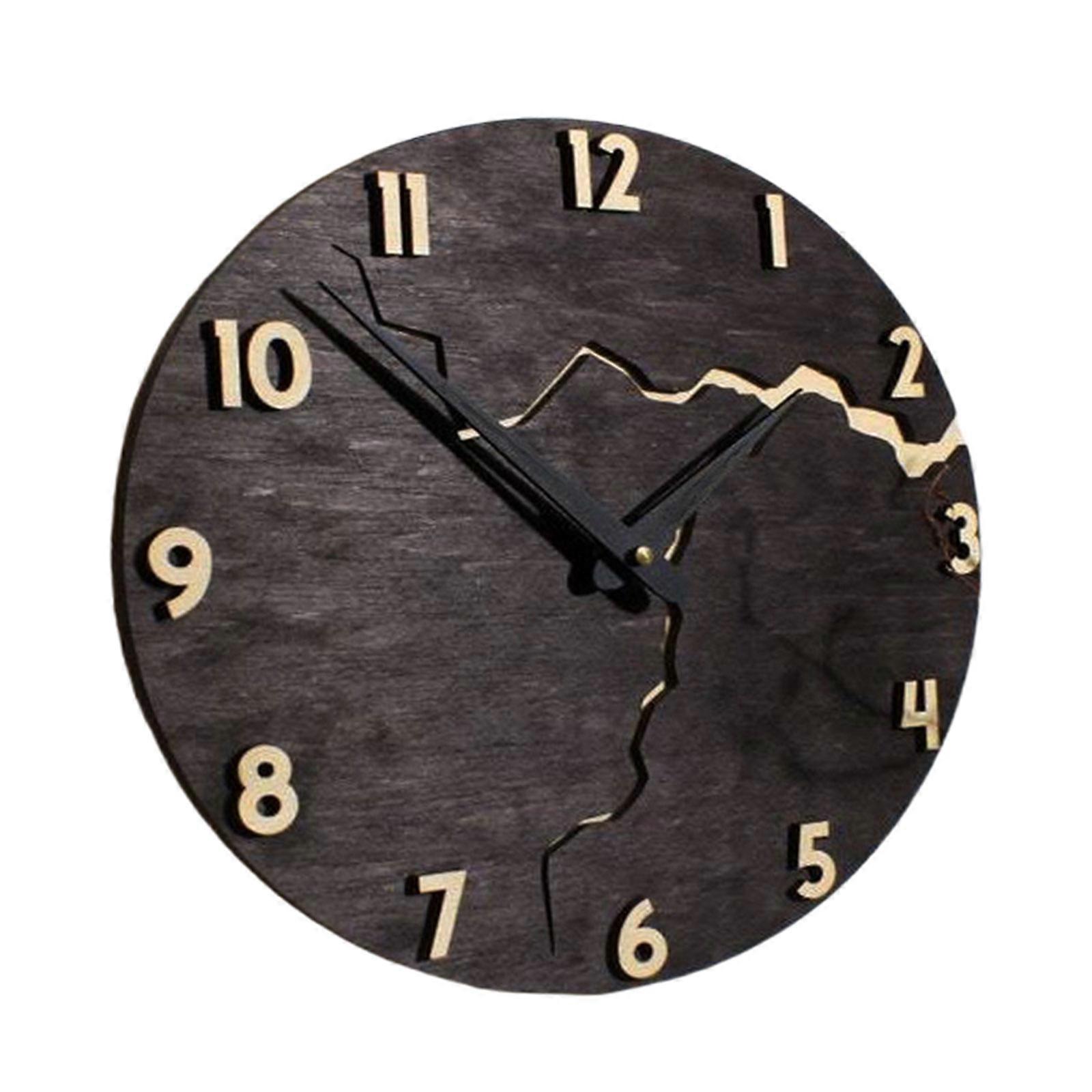 Quartzs Movement Wood Wall Clock with Unique Cracked Pattern Aesthetic Hanging Clock for Living Space Home Decoration