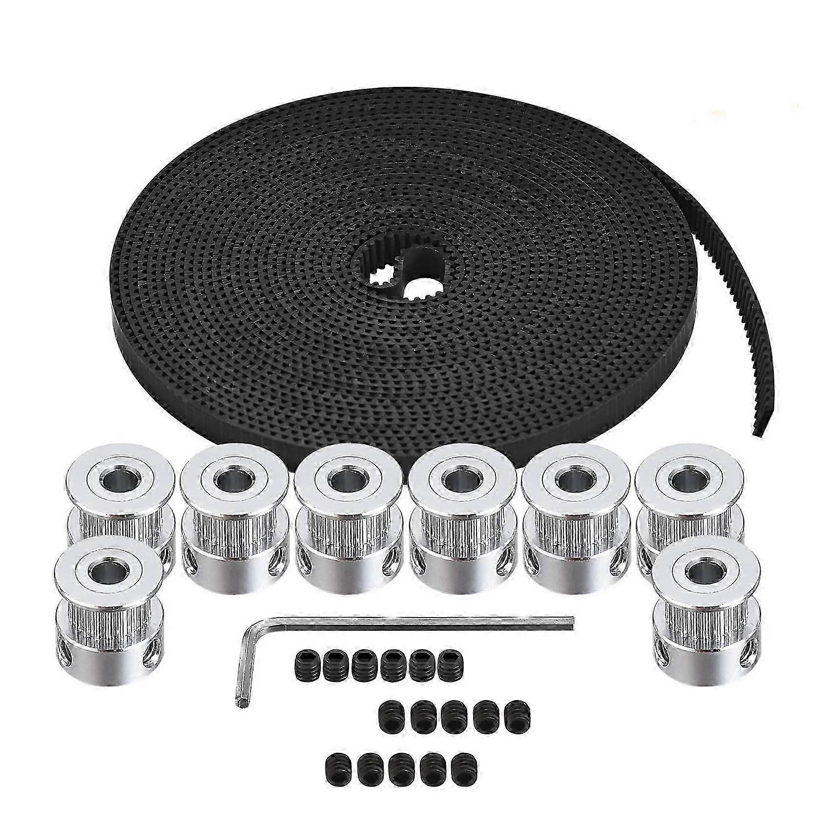 بكرة حزام التوقيت ، 8 قطع 5 مم 20 أسنان توقيت عجلة بكرة و 5 أمتار مطاطية 2 مم الملعب 6 مم واسعة