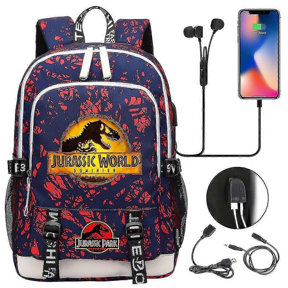 Jurassic World Dominion Cartoon Boy Girl Backpack με φόρτιση USB - Υψηλής ποιότητας τσάντα σχολικού βιβλίου για παιδιά, Mochila Travel Bagpack