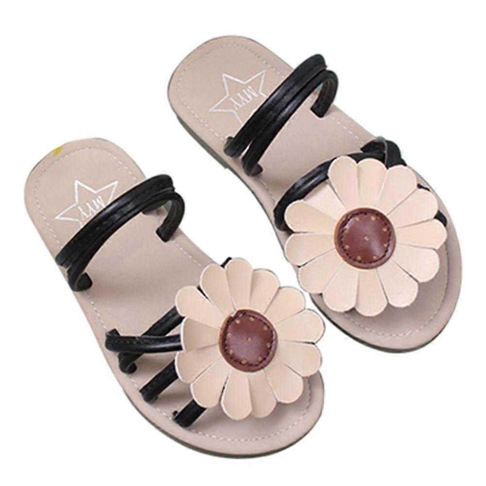 Fashionable Baby Girl Shoes PU Leather Flat Sandals with Flower Shape Decoration