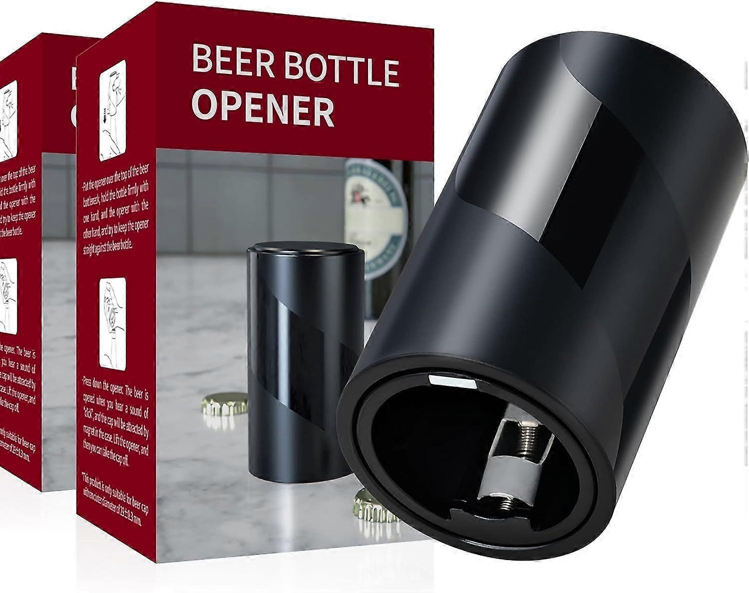 2 PACK Push Down-Pop Off Beer Bottle Opener with Magnetic Cap Catcher No Damage to Caps,Automatic Decapitator Beer/Soda Magnet Bottle Top Openers,One-