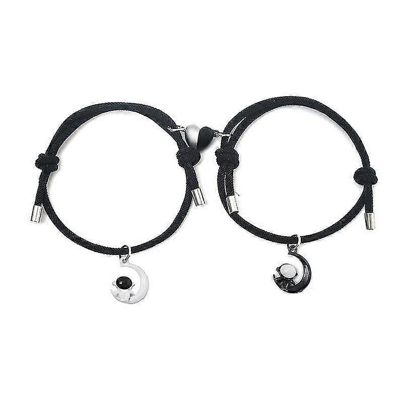 2-Pack Astronaut Moon Couple Magnet Bracelets, Black & White