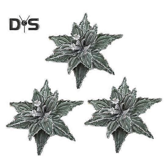 3 Pcs Christmas Glitter Flowers Artificial Poinsettia Flower Xmas Tree Wreath Ornaments for Holiday Wedding Party DIY Decoration Flower Arrangement