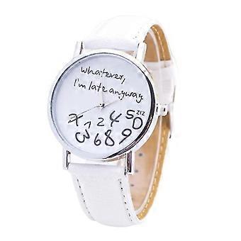 Donne Qualunque Sia Comunque In Ritardo Lettera Quadrante Rotondo Faux Strap Orologio Al Quarzo Bianco