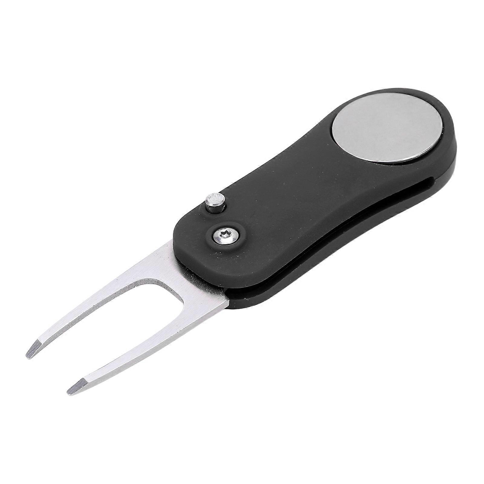 Foldable Golf Divot Repair Tool with Marker Golf Green Fork and Pop Up ButtonBlack