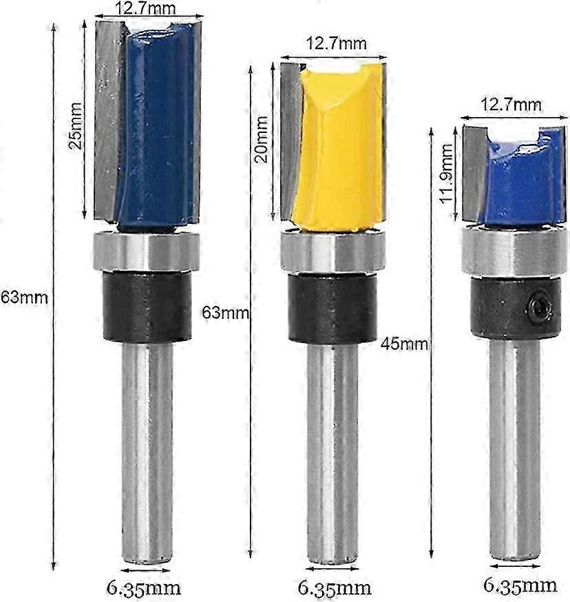 3 PCS 1/4 "(6.35mm) Πρότυπο δρομολογητή στελέχους Trim Ευθεία κοπή σχισμής για το ξύλο Ξεπλύνετε Πρότυπο Κόφτης δρομολογητή Κόπτης κοπής κοπής Σετ bit Wo SZRH A-G