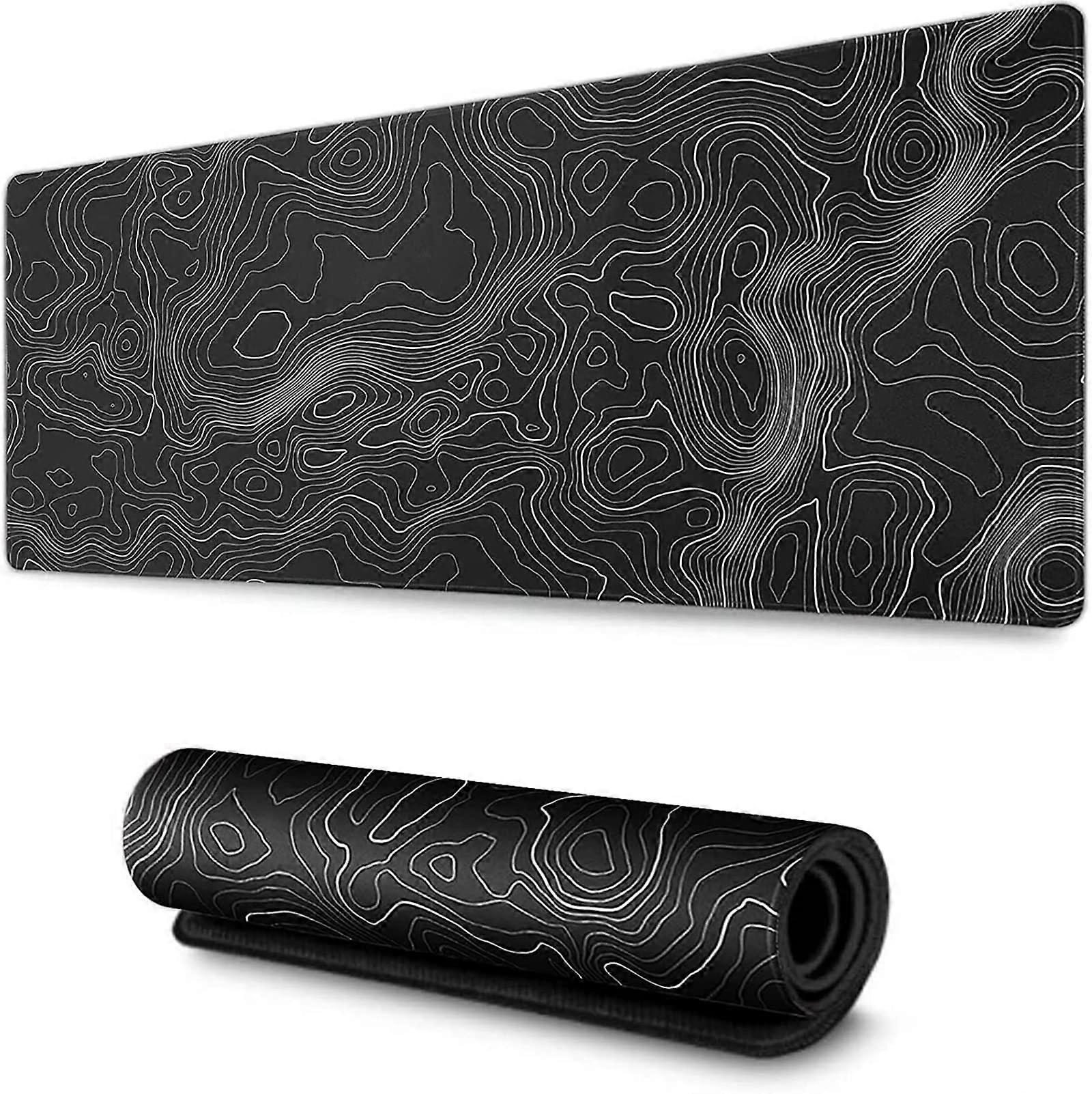 Large Gaming Mouse Pad 35x17 Inch Extended XXXL Non-Slip Rubber Base Topographic Map Design for Office and Laptop Use