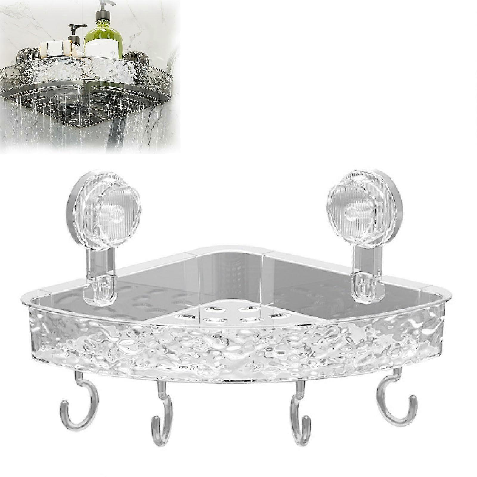 Corner Shower Caddy With Corrugated Suction Cup Storage Holder, No-Drill, Large Capacity, Clear Triangle