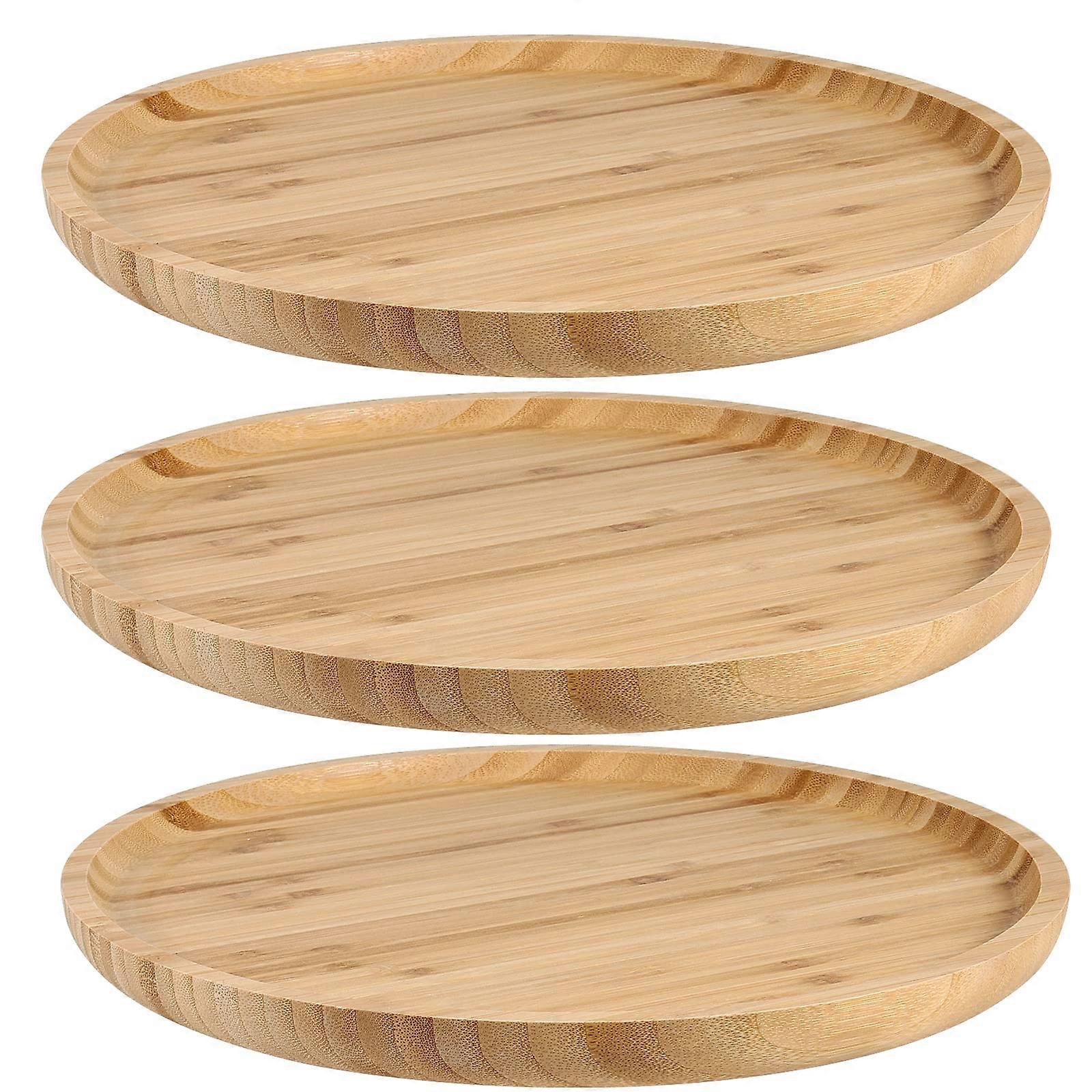 3 Pack Bamboo Round Platter Fine Polished for Holding Fruit 10 Inch