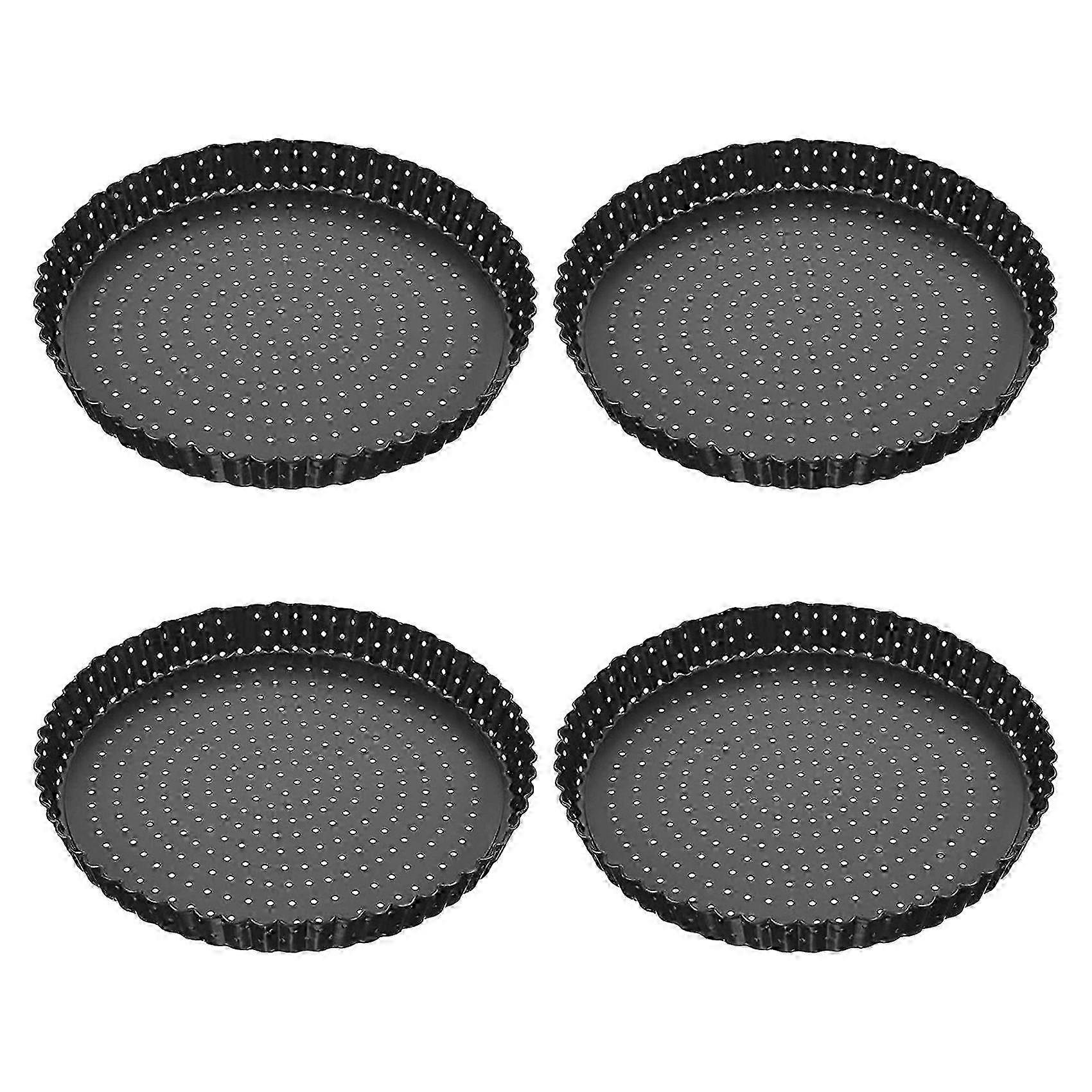 4PCS 5 Inch Round Perforated Non-Stick Quiche Tart Pan Pizza Baking Tray