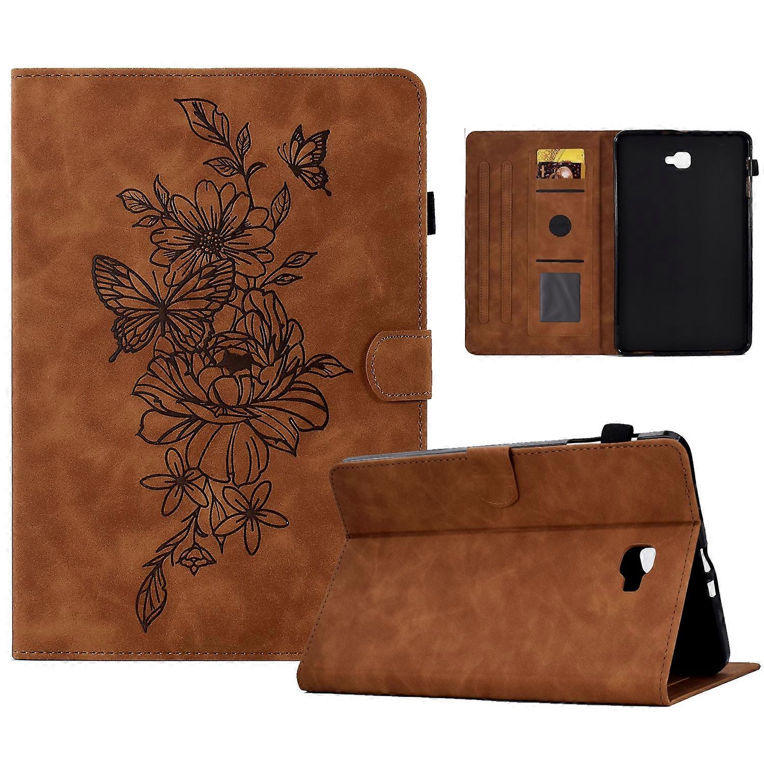 Til Samsung Galaxy Tab A 10.1 2016 T580 Peony Butterfly Preget Skinn Smart Nettbrett Deksel