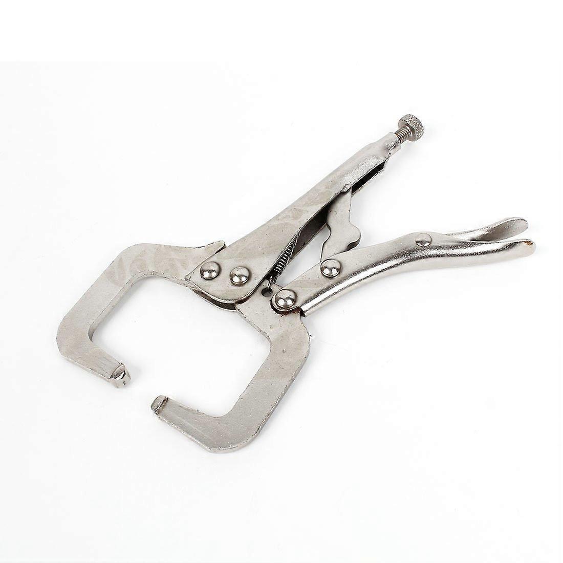Silver Tone Adjustable Spring Loaded C Type Clamp Vise Grip Locking Pliers 6 Inch for Welding Tasks