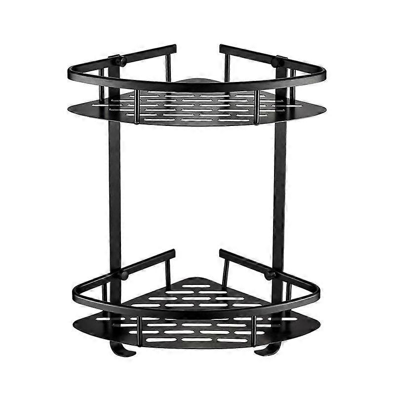 Non-perforated wall shelf, triangular storage, wall-mounted (black hollowed-out double-thickness corner shelf)