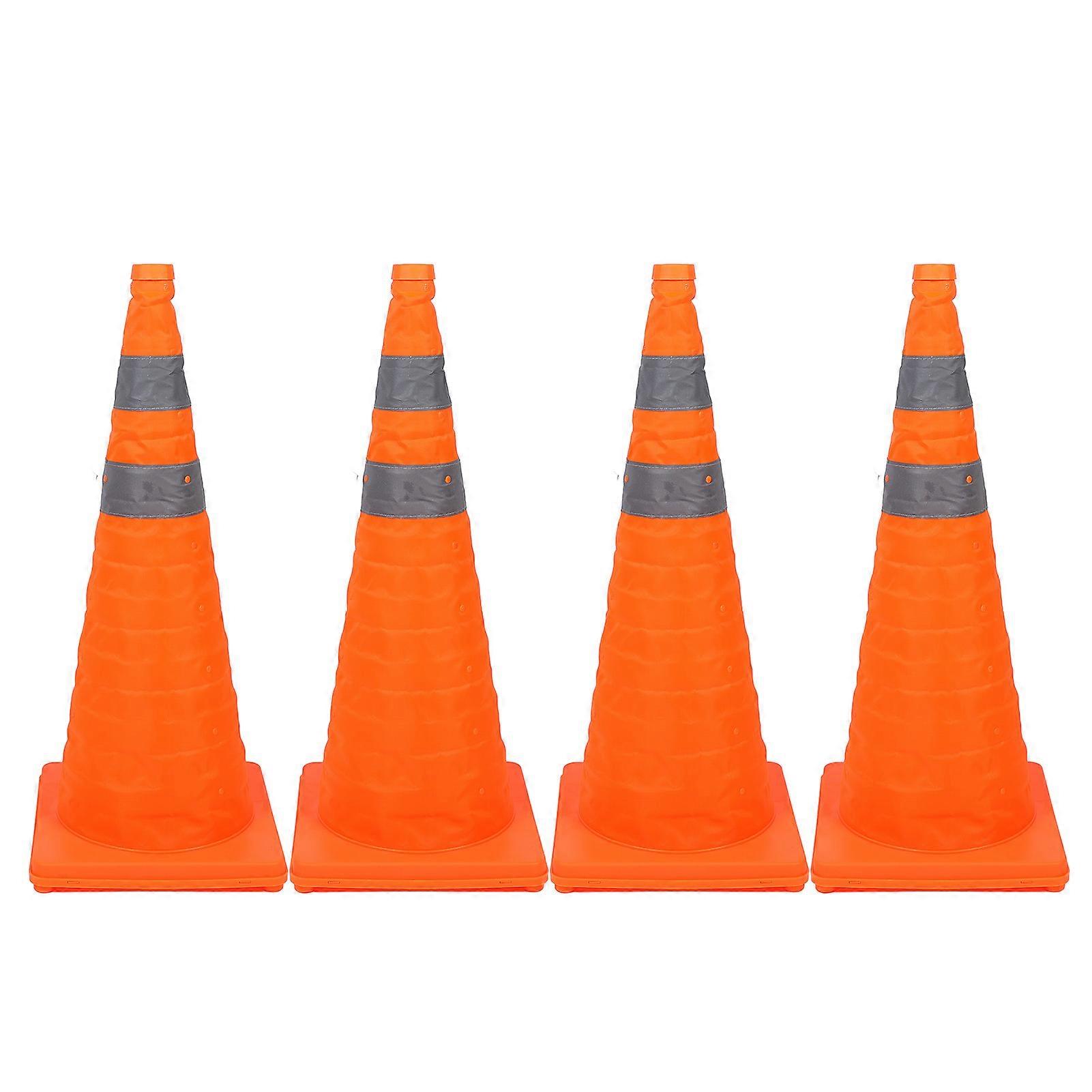 4 Pcs Foldable Traffic 28 Inch Orange Safety Cone with 360 Degree Reflective Strip for Parking Lot Driveway