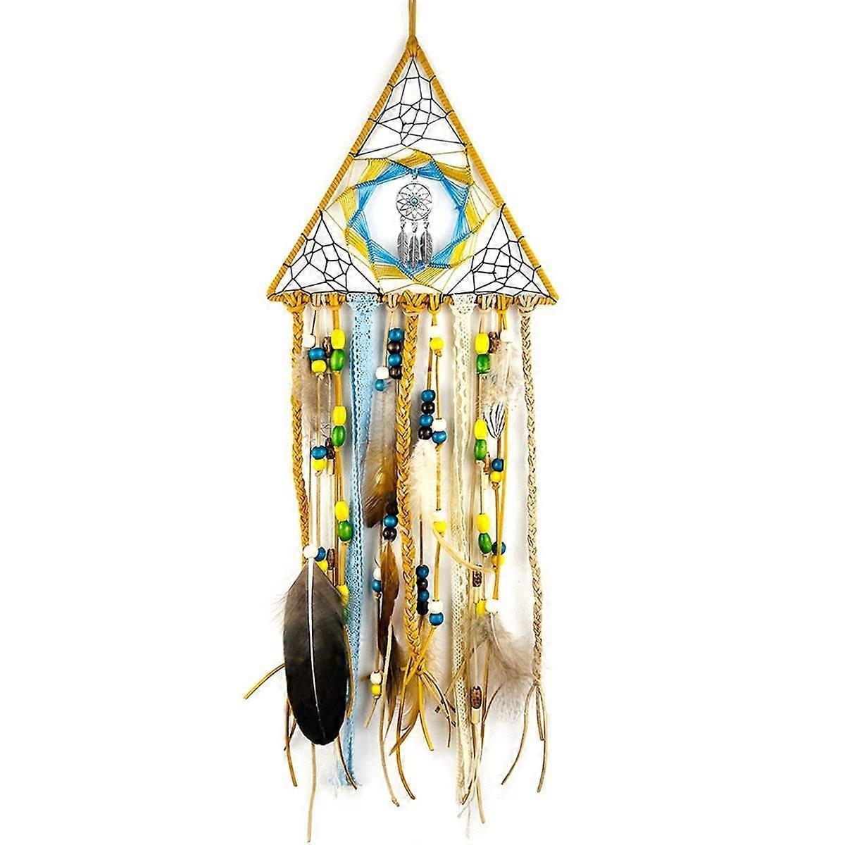 Dream Catcher, Handmade Dreamcatcher with Feather Beads Turquoise Pendant Dream Catchers Boho Wall Art Hanging Decor-A