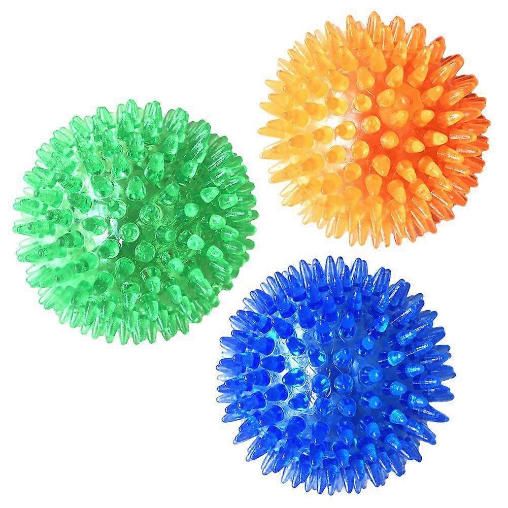 3 Pcs Pet Squeaky Chew Balls for Dogs and Cats, Soft Stab Balls for Teeth Cleaning, High Bounce Play Toys for Small, Medium, and Large Pets