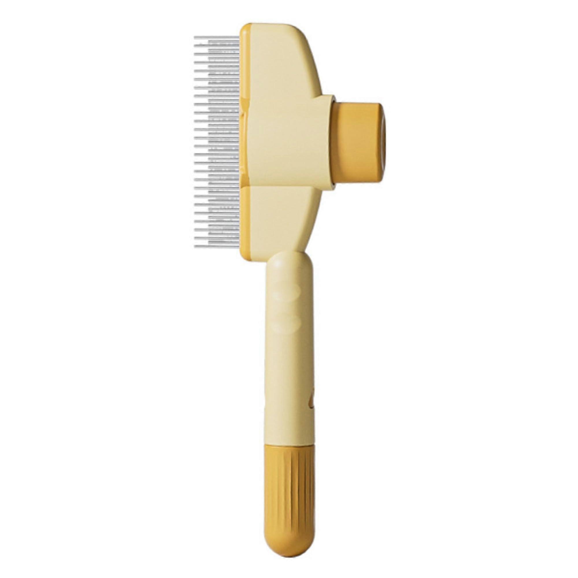 Pet Hair Removal Comb For Cats, Flea Comb, Short- and Long-Haired Cats, Massaging Brush With Release Button, Orange