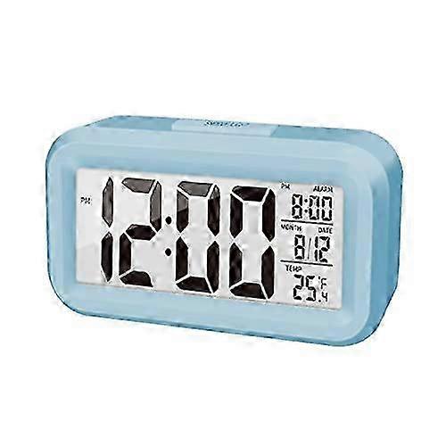 Digital Alarm Clock, 4.3" LED Display with Temperature Larger Lound Light Control Portable Snooze Calendar--Blue