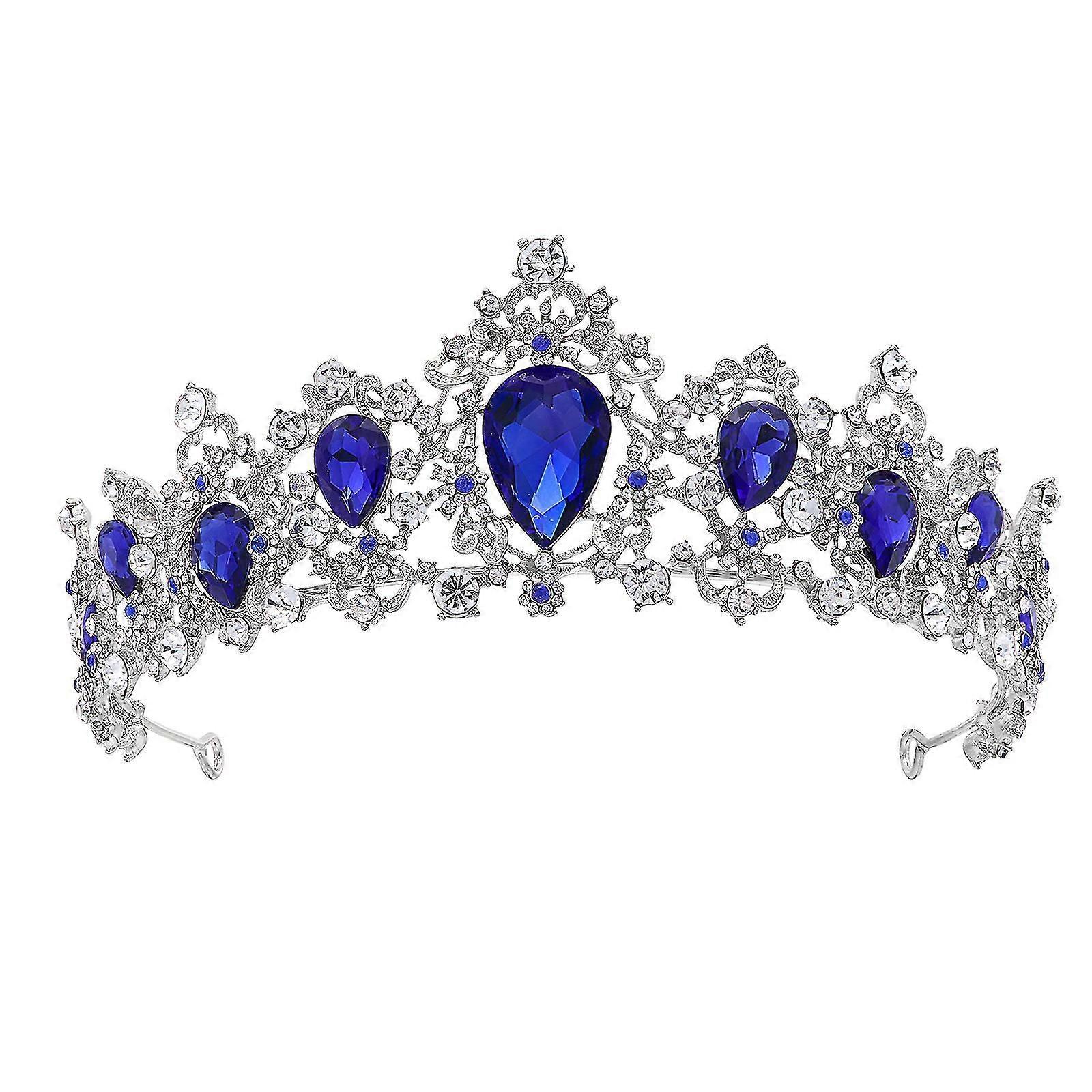Royal Crystal Tiara Wedding Crown Headpieces Accessoires de cheveux de mariée (base argentée, bleu)