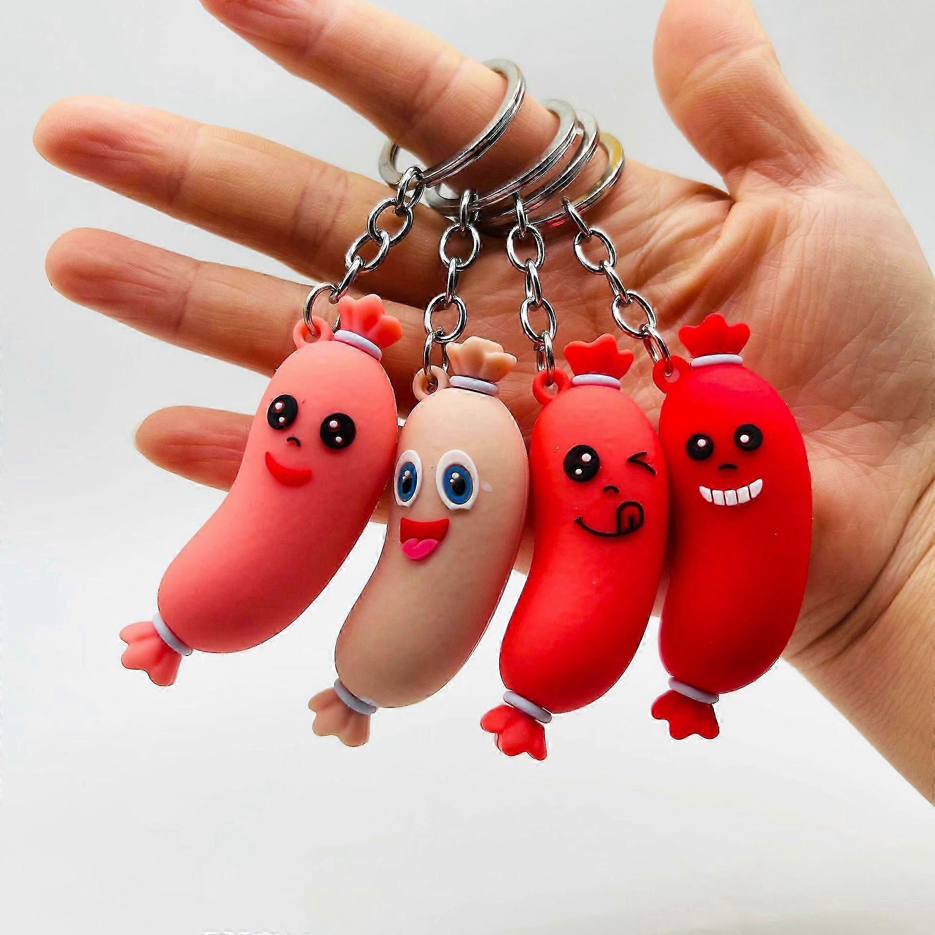 1pcs Cute Cartoon Sausage Key Chain Doll Key Ring For Women Girls Bag Pendant Food Figure Charms Keychain Jewelry Gift