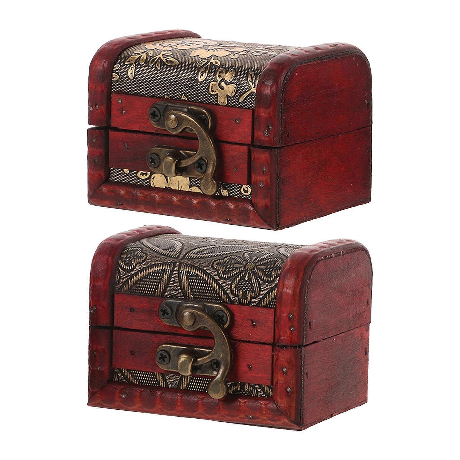2pcs Small Wooden Jewelry Box Vintage Trinket Holder for Rings Keepsakes Compact Rustic Design Home Decor for Collectors