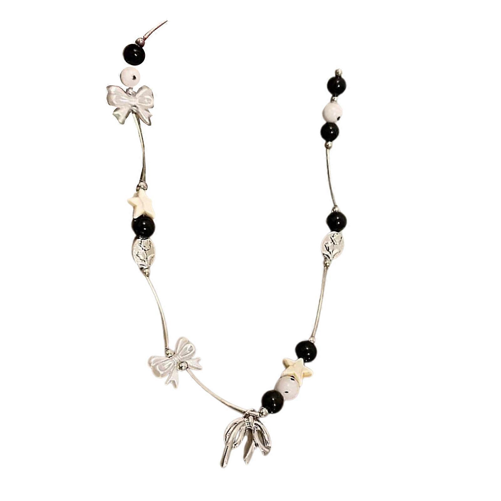 Élégant collier de perles d’étoile Collier de breloque étoile scintillante avec pendentif Bowknot Unique Chaîne de clavicule Charm