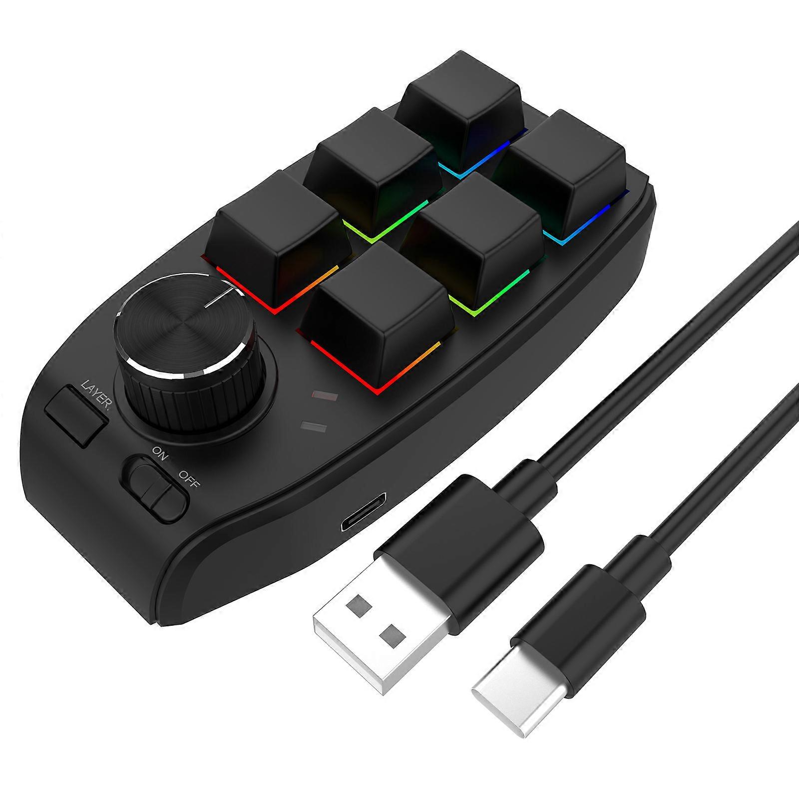 USB-C Custom Mini Keyboard Mechanical Keypad 6 Keys for Notebook Desktop Knob Keyboards Hot Swappable RGB USB  Black